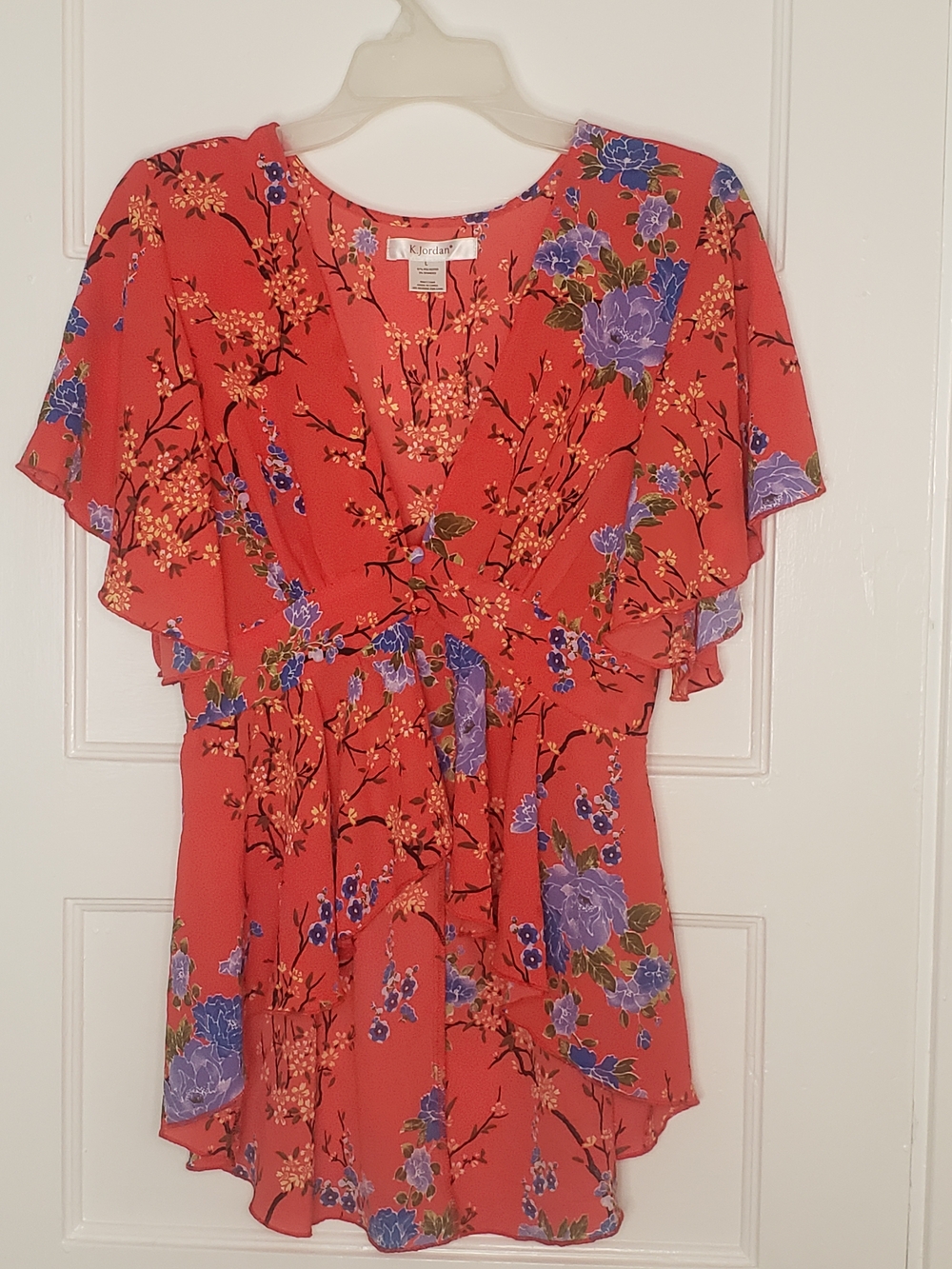 K.Jordan Coral Floral Flutter Sleeve Tunic
